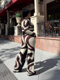 Printed Jacket+Vest+Wide-Leg Pants Set TE-4739