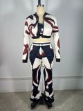 Printed Jacket+Vest+Wide-Leg Pants Set TE-4739