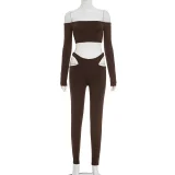 Off Shoulder Long Sleeve Two Piece Pants Set MXBF-J25ST318