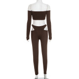 Off Shoulder Long Sleeve Two Piece Pants Set MXBF-J25ST318