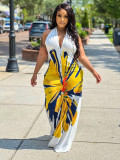 Bohemian Print Halterneck Backless Maxi Dress GCYF-9559