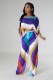 Color Block Print Two Piece Pants Set GCYF-9639