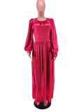 O Neck Press Pleated Maxi Dress GCYF-9446