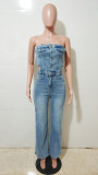 Denim Wrap Chest Washed Jumpsuit GKNF-6999
