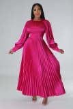 O Neck Press Pleated Maxi Dress GCYF-9446