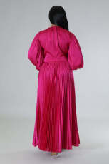 O Neck Press Pleated Maxi Dress GCYF-9446