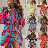Print V-Neck Mini Dress GSZE-ST22122