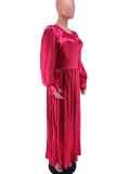 O Neck Press Pleated Maxi Dress GCYF-9446
