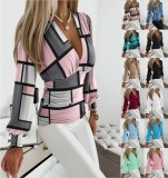 Long Sleeve Fashion V-Neck Printed Blouses GSZE-ST23257