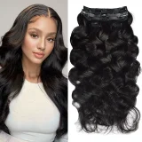 Real Hair PU Clip-On Hair Extensions Wigs JFDX-69145