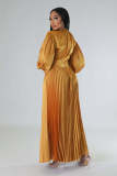 O Neck Press Pleated Maxi Dress GCYF-9446
