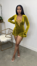 Velvet Long-Sleeve Lace-Up Jumpsuit GCYF-9162