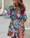 Print V-Neck Mini Dress GSZE-ST22122