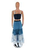 Contrast Color Wrap Chest Vest Long Skirt Suit GCYF-9349