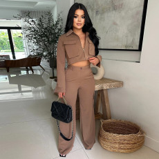Long Sleeve Zipper Top Two Piece Pants Set YF-10921