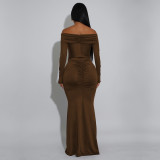 One Shoulder Long Sleeve Maxi Dress BY-7559