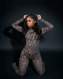 Leopard Print Long Sleeve Pants Suit YWXS-K25L1251
