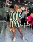 Stripe Long Sleeve 2 Piece Shorts Set GXKQ-SX0504
