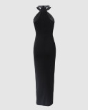 Hot Drill Halternek Split Maxi Dress GXRF-QC066
