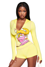 Hooded Print Coats Two Piece Shorts Set YWXS-K25L1162
