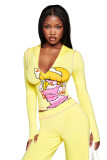 Print Hooded Coat Two Piece Pants Set YWXS-K25L1015