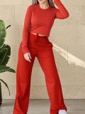 Solid Color Long Sleeve Pants Loungewear Suit YH-9020