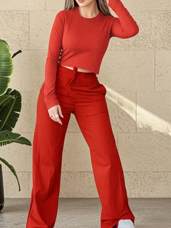 Solid Color Long Sleeve Pants Loungewear Suit YH-9020