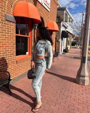 Patchwork Denim Two Piece Pants Set NYF-8200