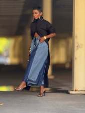Contrast Color Loose Denim Jeans GYLN-8306