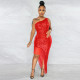 Single Shoulder Sequin Tassel Midi Dress GXRF-QC057