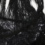 Single Shoulder Sequin Tassel Midi Dress GXRF-QC057