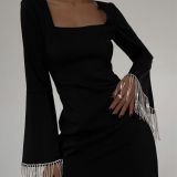 Backless Tassel Flare Sleeve Mini Dress GXRF-QC100