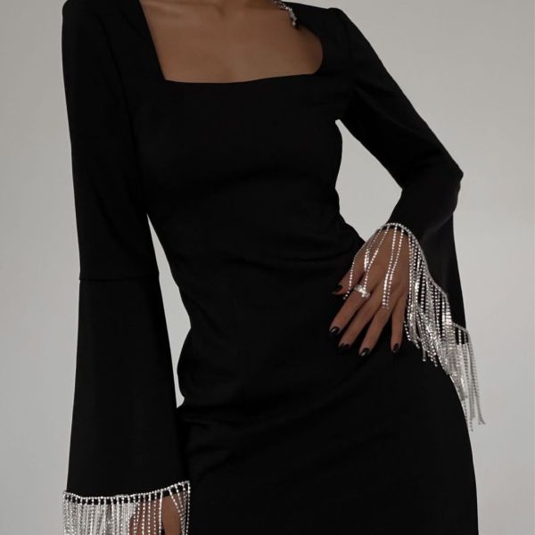 Backless Tassel Flare Sleeve Mini Dress GXRF-QC100