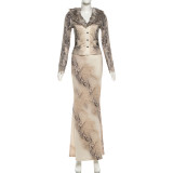 Fur Neck Print Two Piece Skirts Set XEF-K25S84126