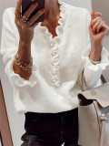 Ruffles V Neck Knits Sweater GZYF-1067