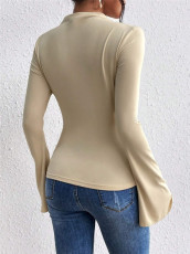 Flare Sleeve Solid Color T Shirt GZYF-1170