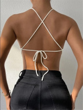 Tie Up Halterneck Backless Knits Tank Tops GZYF-1009