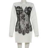 Lace Contrast Color Patchwork Mini Dress XEF-K25D82372