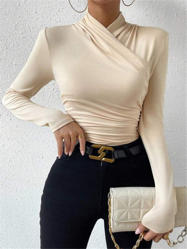 Solid Color Cross Ruched T Shirts GZYF-1033