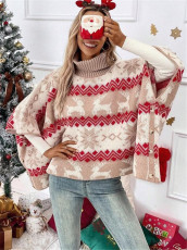 Christmas Reindeer Print Color-Block Sweater GZYF-1062