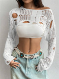 Hollow Out Knits Smock Sweater GZYF-1098