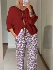 Solid Color Tie Up Sweater GZYF-1003