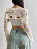 Hollow Out Knits Smock Sweater GZYF-1098