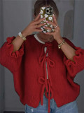 Solid Color Tie Up Sweater GZYF-1003