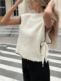 Sleeveless Contrast Color Tie Up Tops GZYF-1155