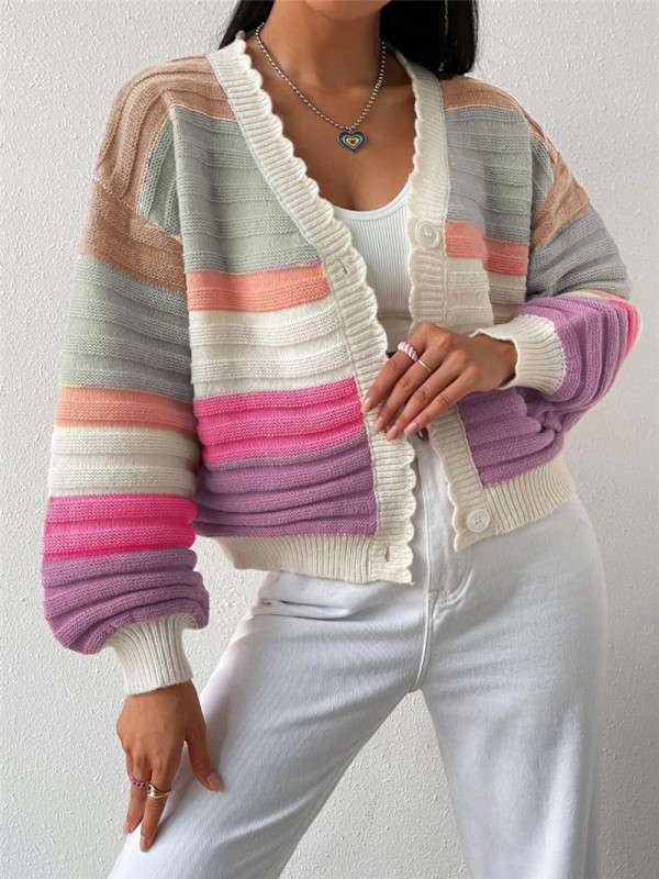 Stripe Color Block Cardigan Sweater GZYF-1167