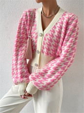 Houndstooth-Patterned Knit Cardigan Coat GZYF-1087