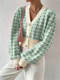 Houndstooth-Patterned Knit Cardigan Coat GZYF-1087