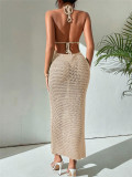 Backless Tie Up Knits Maxi Dress GZYF-1115