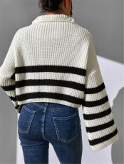 Stripe Color Block Zipper Sweater GZYF-1017